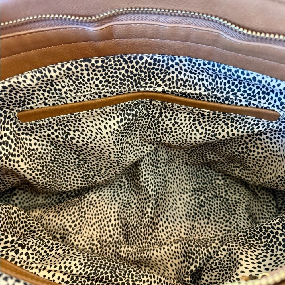Sole Society Crossbody Satchel Bag Purse Brown Animal print Lining - Picture 8 of 11